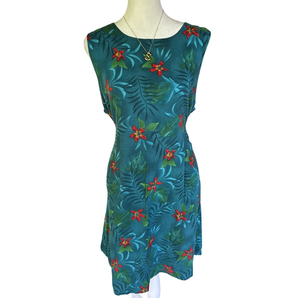 Impressions Workshop Tropical Floral Mini Dress Teal Red Size XL
